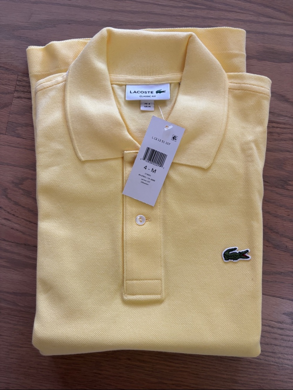 NWT Lacoste Soft Yellow Pique Polo, Men’s size M Medium French 4